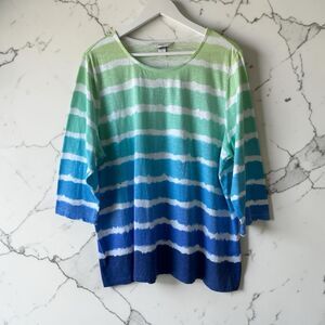 Cj Banks Women’s Ombre Stripes Blue Multi Top Blouse Size 1X Casual Comfy Cotton